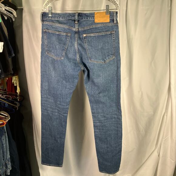 H&M &Denim Slim Straight Jeans Blue Stretch Mid Rise Size 32 Women’s Button Fly - Picture 2 of 15